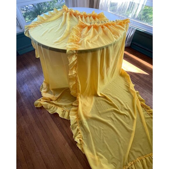 Vintage 1970s pleated curtains, yellow sheer ruffled pair long narrow panels - Picture 1 of 9